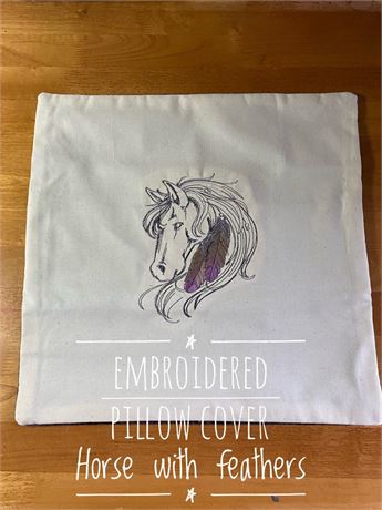 Embroidered Horse pillow cover, 16"