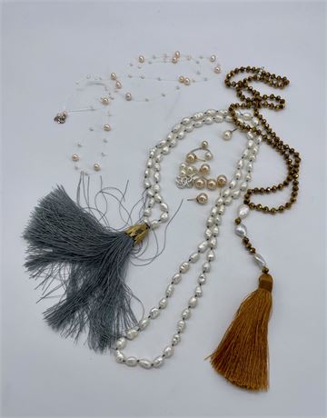 2 Fresh Water Pearl Tassel Necklaces and Faux Pearl Jewelry