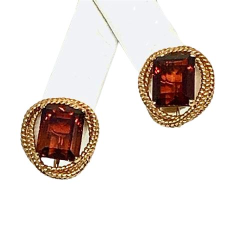 Contemporary 14K Gold & Garnet Earrings