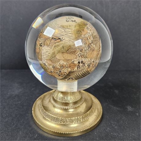 Chinese Reverse Painted Glass Globe on Metal Base