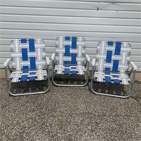 Lot of 3 Aluminum Webbing Folding Chairs (Low Seated)