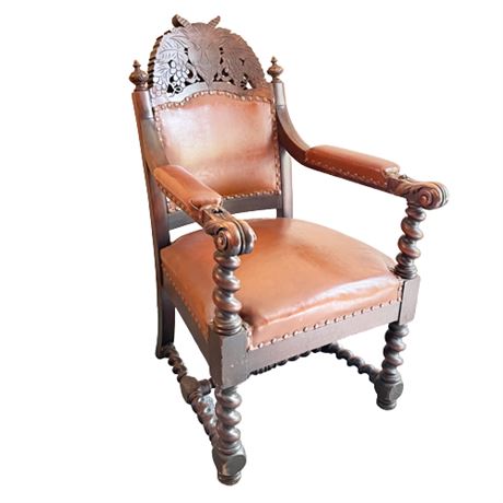 19th Century Carved Bacchus and Barley Twist Arm Chairs