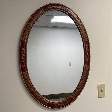 Vintage Oriental Painted Oval Red Mirror