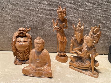 4 Balinese Carved Wood Deity Figures