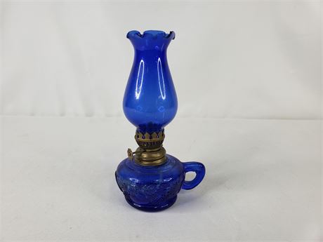 7.5" Cobalt Blue Glass Oil Lamp