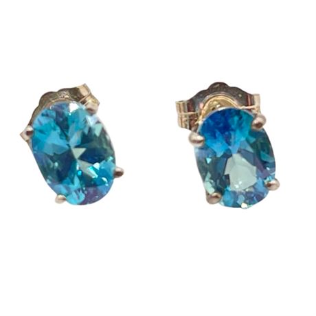 Blue Topaz 0.75 Carat Oval Pierced Earrings