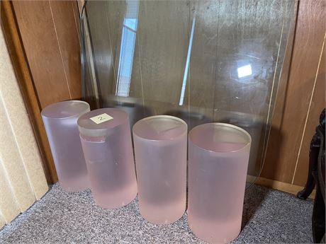 NICE Vintage Glass Topped Pink Columned Table