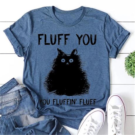 'FLUFF YOU' T Shirt, women's XL, Blue