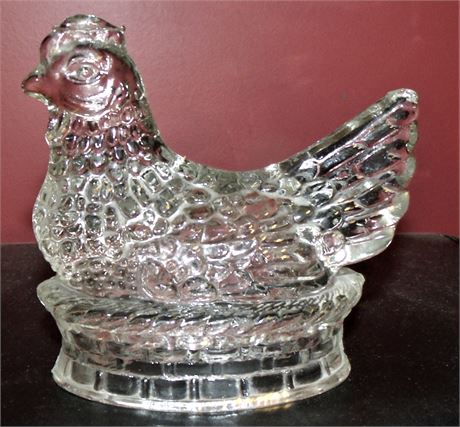 Glass hen candy container