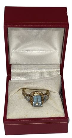 Sterling Silver (925) w/ Gold Overlay Blue Topaz Ring