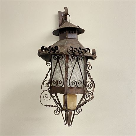 Vintage Spanish Revival Copper Lantern with Wall Bracket
