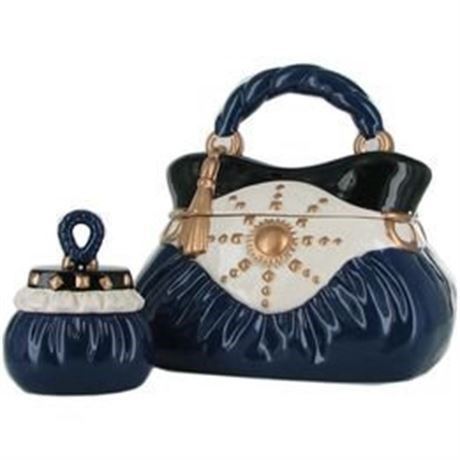 David's Cookies Navy Handbag and Treat-Size Jar , Navy Blue & Gold
