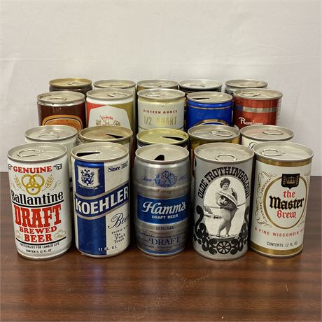 Mixed Lot of 20 Vintage Pull Tab Beer Cans - 12oz and 16oz Cans