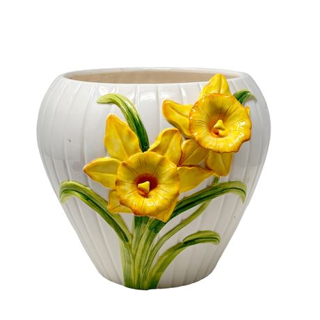 Vintage Fitz & Floyd Hand-Painted Ceramic Daffodil Vase
