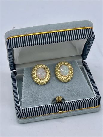 14K Yellow Gold Opal Pierced Earrings