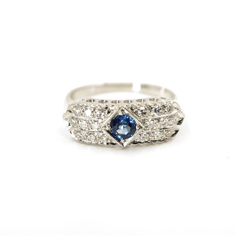 Diamond and Sapphire 14 K White Gold Ring