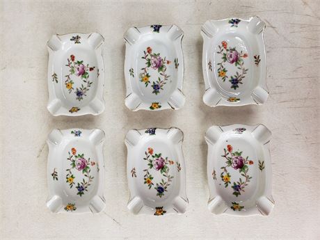 Six (6) Small Floral Themed Ashtrays