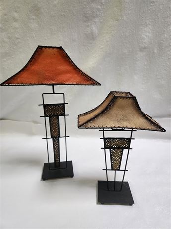 Pair of Metal Tealight Holders with Faux Leather Skin Shades