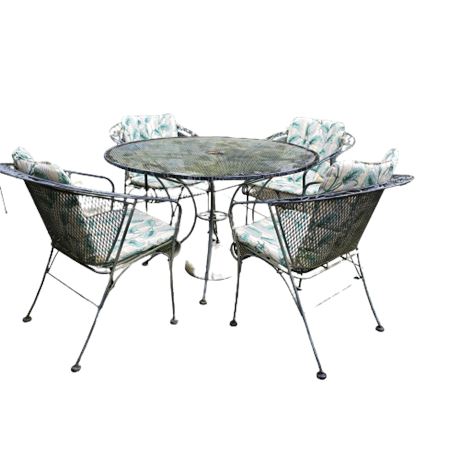 Wrought Iron Patio Table And Four Chairs With Cushions