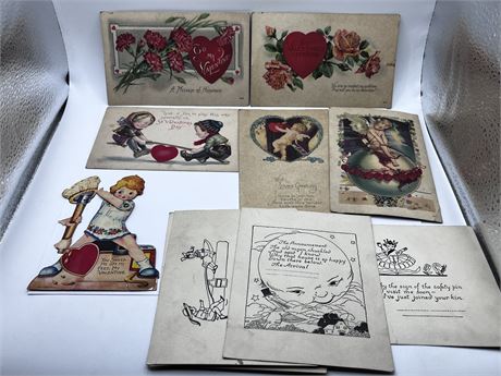 Antique illustrated Valentines Day Cards / Birthday Postcards