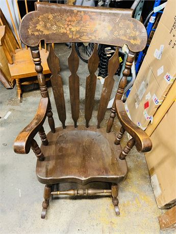 Vintage Walnut Hand Painted Rocking Chair