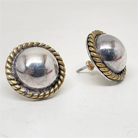Vintage Taxco Sterling and Gold Button Earrings