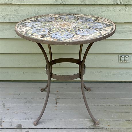 Mosaic Tile Top Wrought Iron Table - 28 x 28.5"T