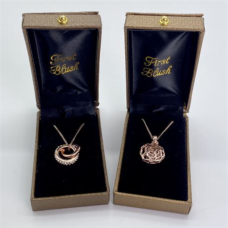 Two New in Box First Blush Rose Gold Colored Necklaces