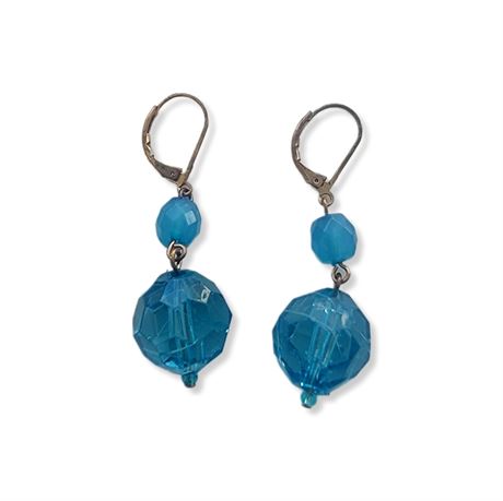 Pretty turquoise tone double drop multi facet bead earrings