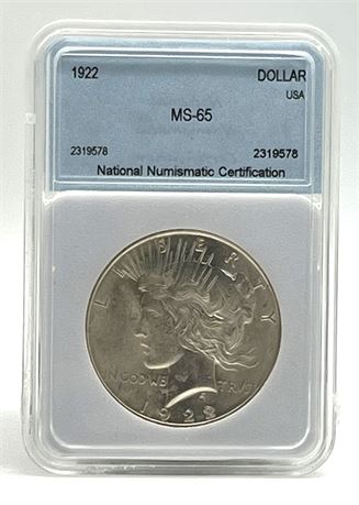 1922 Silver Peace Dollar NNC MS65