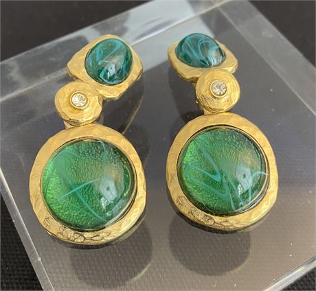 Kenneth Lane Gold Tone Emerald Green Earrings