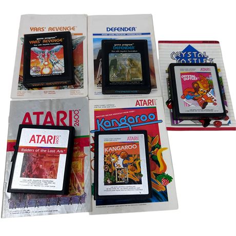 Lot of 5 Game Program and Atari 2600 Atari Games with Booklets