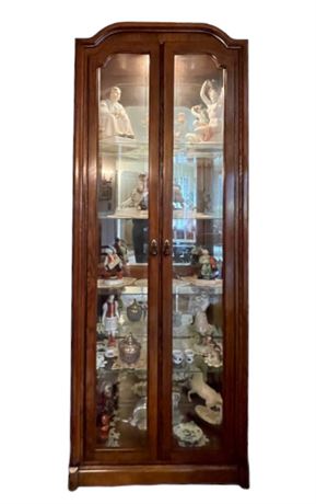 Solid Oak Beveled Glass Two-Door Corner Display Curio Case