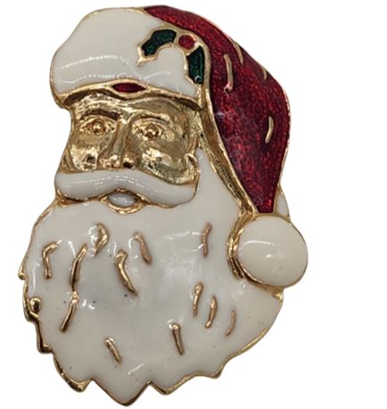Vintage Signed AAI Christmas Santa Claus Face Brooch Pin