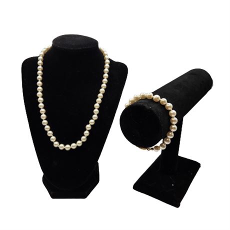1970s Faux Pearl Bracelet & Necklace Set