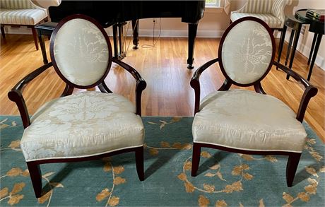 Pair of Baker "Barbara Barry" Oval Back Arm Chairs