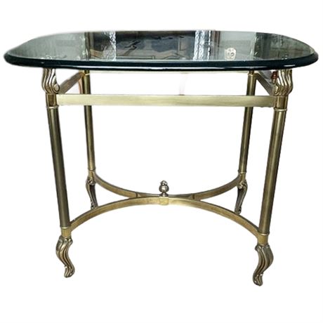 Mid Century Cast Brass and Glass Side Table