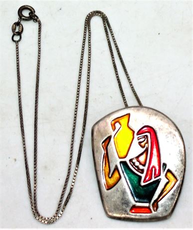 Sterling Israel pendant pin necklace