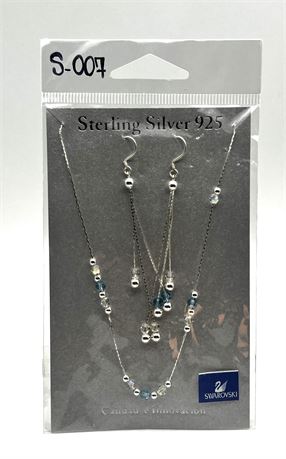 Swarovski Sterling Silver Blue Beaded Necklace and Earrings Sealed