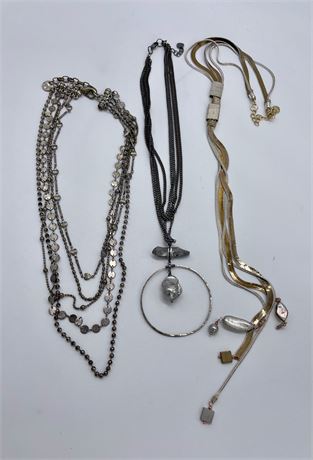 2 Nakamol Pearl Necklaces and 1 Lizou Necklace