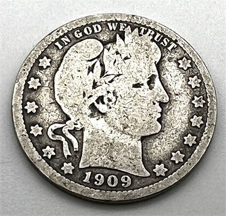 1909 D Silver Barber Quarter
