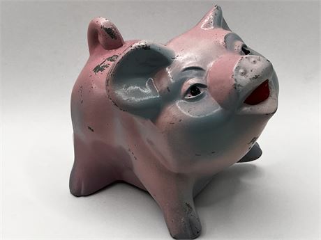 Vintage Canton Ohio Bank Pink Pig Piggy Bank Original Paint Banthrico