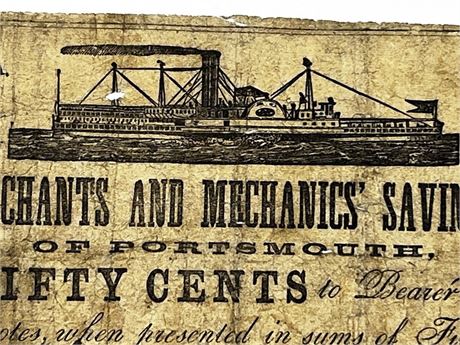 1861 Portsmouth VA Merchants and Mechanics Savings Bank Fifty Cent Note
