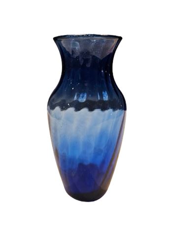 Cobalt Blue Glass Vase with Swirl Pattern, 7"
