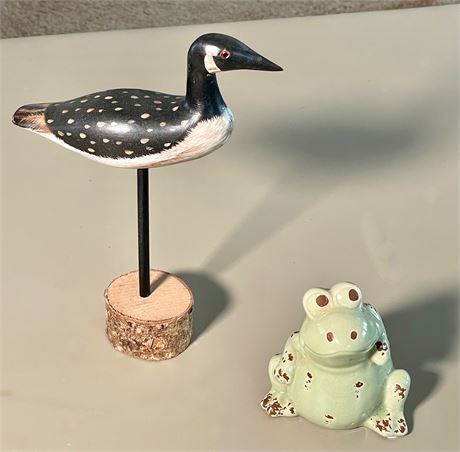 Wood Shore Bird and Decorative Frog