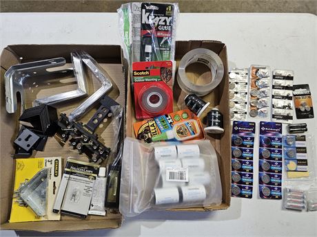 Assorted Batteries, Glue, Tape, and More