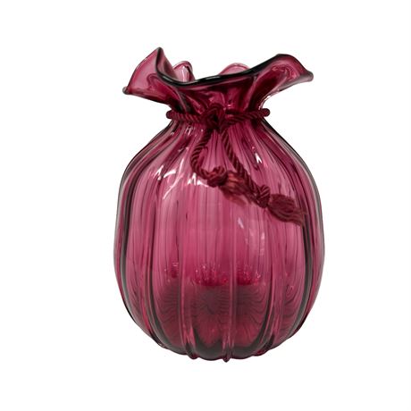 Red Glass Vase with Ripple Opening