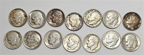 US Silver Roosevelt Dimes (Lot of 14)