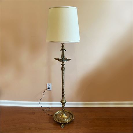 Vintage Cast Metal and Brass Floor Lamp