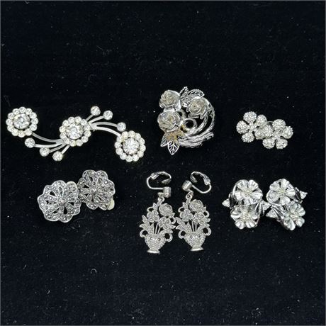 Set of Floral Brooches and Earrings Including 1 Pair of Judy Lee Signed Clip Ons